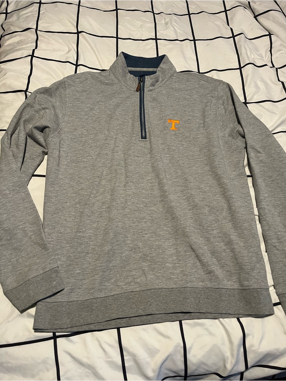 johnnie-O Gray Quarter-Zip Pullover with Orange 'T' Chest Accent